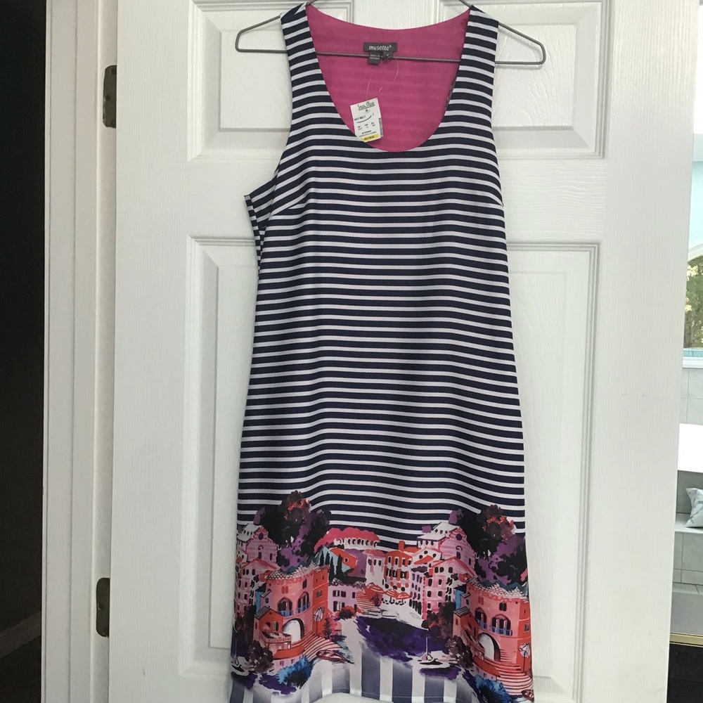Anthropologie MUSETTE Dress NEW Stripe Seascape Print Sleeveless women’s 2